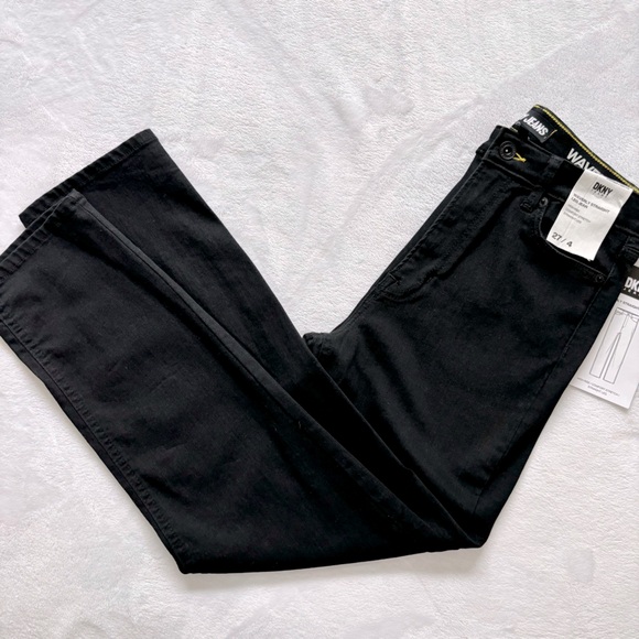 Dkny Denim - DKNY JEANS Waverly Straight Leg High Rise Black Jeans--27/4